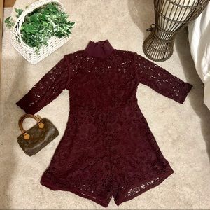 Zara Maroon Lace Romper